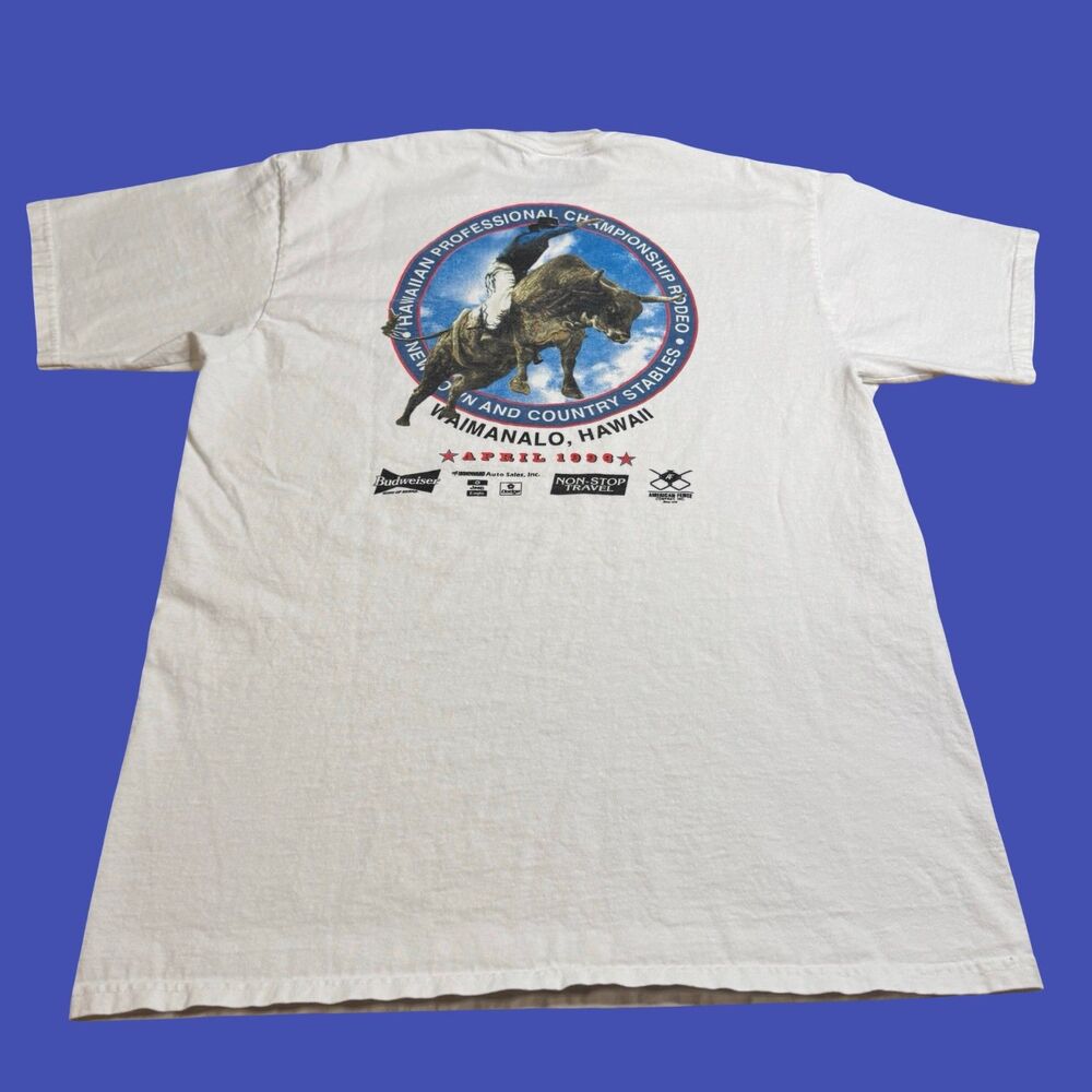 1996 Hawaiian Pro Rodeo Waimanalo HPCR Mens L White T Shirt Cowboy Rodeo